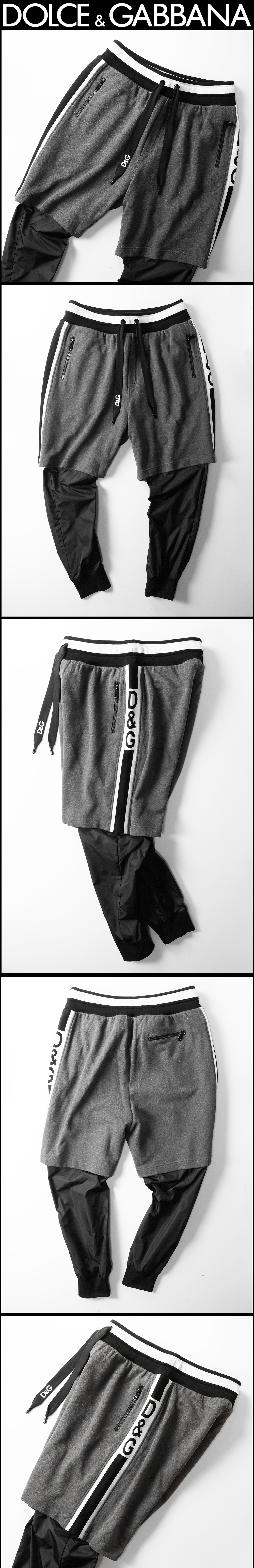 ■新品136,400円【DOLCE&GABBANA】サイドロゴ伊製レイヤード2WAYジョガーパンツ48/W82～92/ハーフナイロンパンツ DGドルチェ＆ガッバーナ